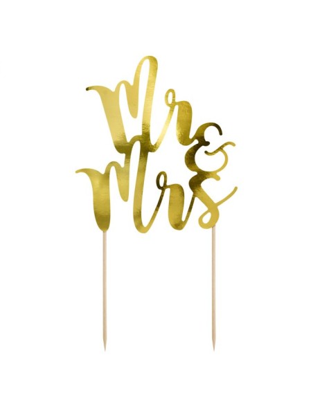PartyDeco Taarttopper Mr&Mrs Goud
