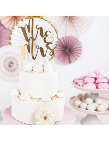 PartyDeco Taarttopper Mr&Mrs Goud