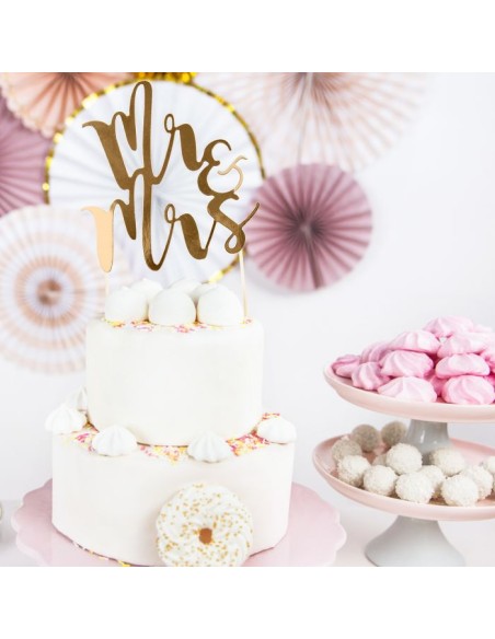 PartyDeco Taarttopper Mr&Mrs Goud