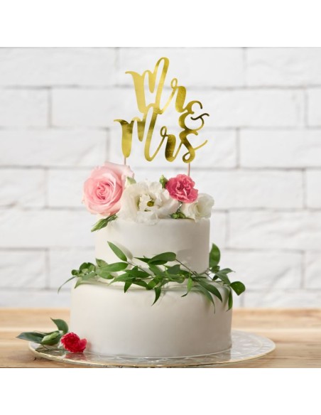 PartyDeco Taarttopper Mr&Mrs Goud