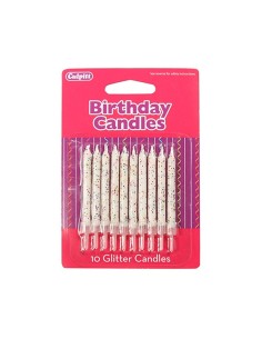 Glitter Kaarsjes Wit -10st-