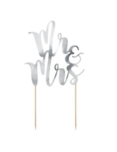 PartyDeco Taarttopper Mr&Mrs Zilver