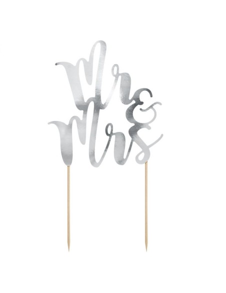 PartyDeco Taarttopper Mr&Mrs Zilver