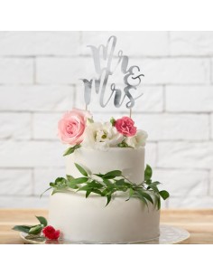 PartyDeco Taarttopper Mr&Mrs Zilver 2