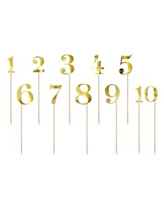 PartyDeco Taarttoppers Tafelnummers Goud -11st-