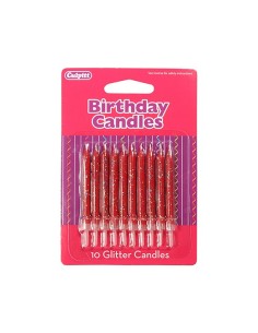 Glitter Kaarsjes Rood -10st-