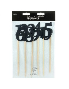 PartyDeco Taarttoppers Tafelnummers Zwart -11st- 2