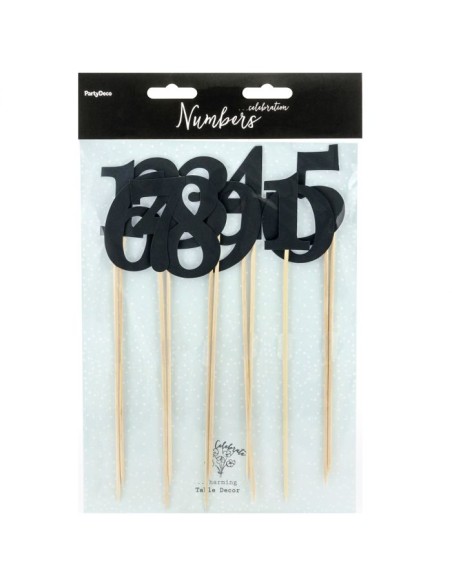 PartyDeco Taarttoppers Tafelnummers Zwart -11st-