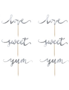PartyDeco Cupcake Toppers Love Zilver -6st- //