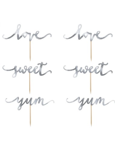 PartyDeco Cupcake Toppers Love Zilver -6st- //