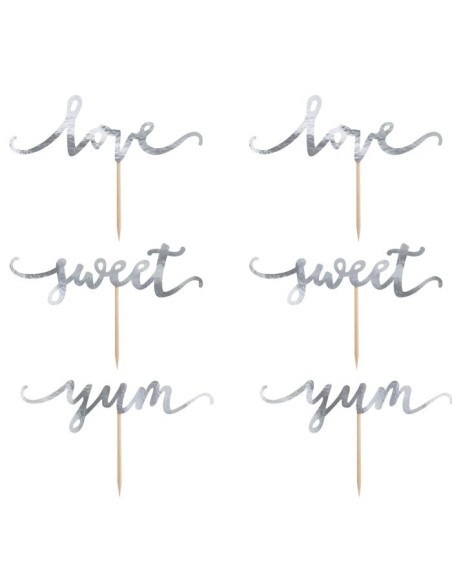 PartyDeco Cupcake Toppers Love Zilver -6st- //