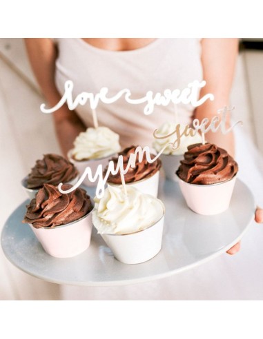 PartyDeco Cupcake Toppers Love Zilver -6st- //