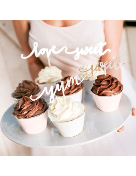 PartyDeco Cupcake Toppers Love Zilver -6st- //