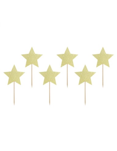 PartyDeco Cupcake Toppers Sterren Goud -6st-