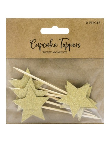 PartyDeco Cupcake Toppers Sterren Goud -6st-