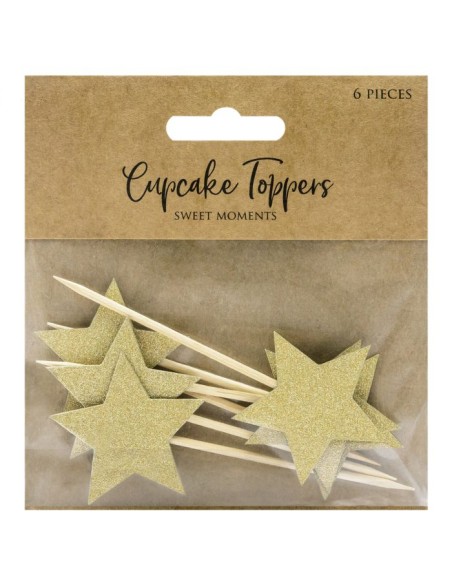 PartyDeco Cupcake Toppers Sterren Goud -6st-