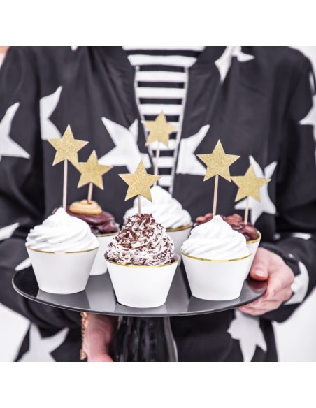 PartyDeco Cupcake Toppers Sterren Goud -6st-