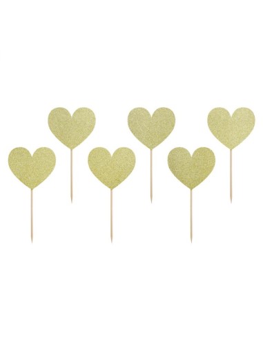 PartyDeco Cupcake Toppers Sweet Love Hart Goud -6st-