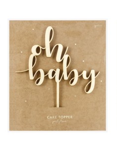 PartyDeco Houten Taarttopper Oh Baby 2