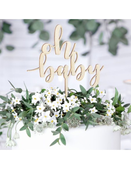 PartyDeco Houten Taarttopper Oh Baby