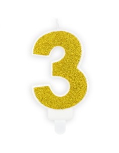 PartyDeco Kaars Nummer 3 - Goud