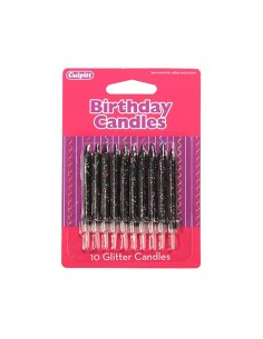 Glitter Kaarsjes Zwart -10st-