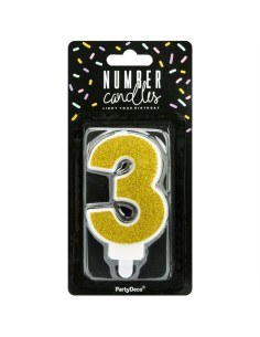 PartyDeco Kaars Nummer 3 - Goud 2