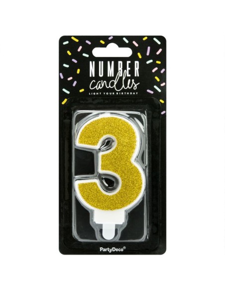 PartyDeco Kaars Nummer 3 - Goud