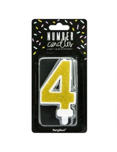 PartyDeco Kaars Nummer 4 - Goud 2