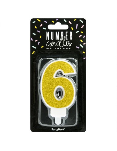 PartyDeco Kaars Nummer 6 - Goud