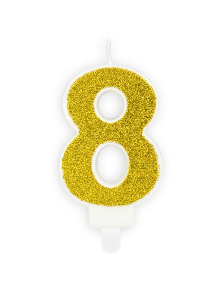 PartyDeco Kaars Nummer 8 - Goud