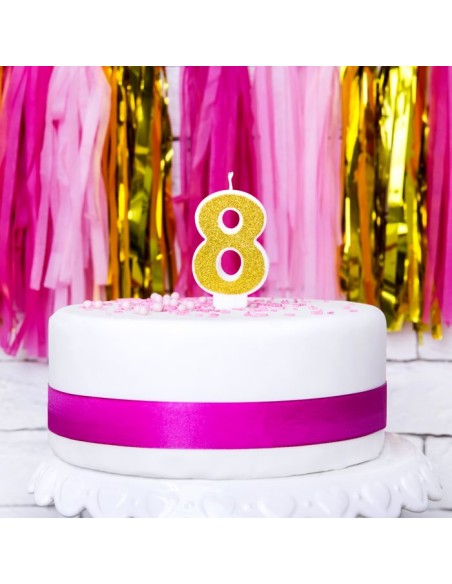 PartyDeco Kaars Nummer 8 - Goud