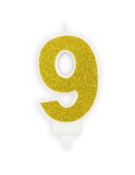 PartyDeco Kaars Nummer 9 - Goud