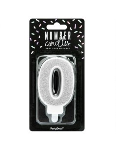 PartyDeco Kaars Nummer 0 - Zilver 2