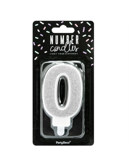 PartyDeco Kaars Nummer 0 - Zilver