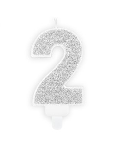 PartyDeco Kaars Nummer 2 - Zilver