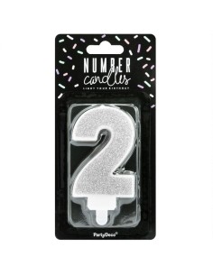 PartyDeco Kaars Nummer 2 - Zilver 2
