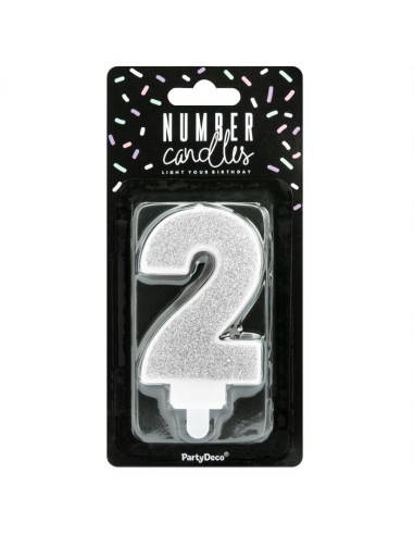 PartyDeco Kaars Nummer 2 - Zilver