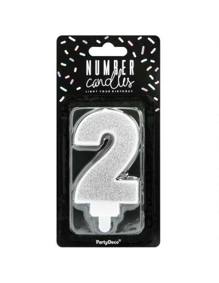 PartyDeco Kaars Nummer 2 - Zilver