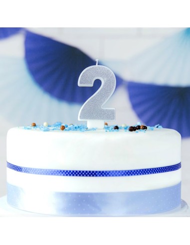 PartyDeco Kaars Nummer 2 - Zilver