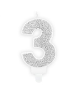 PartyDeco Kaars Nummer 3 - Zilver