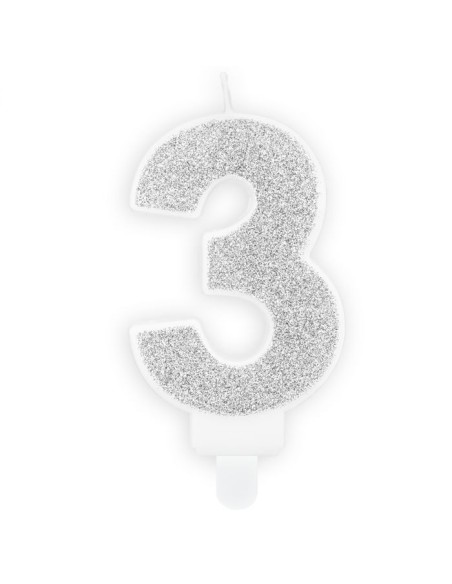 PartyDeco Kaars Nummer 3 - Zilver