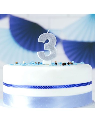 PartyDeco Kaars Nummer 3 - Zilver