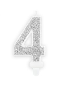 PartyDeco Kaars Nummer 4 - Zilver