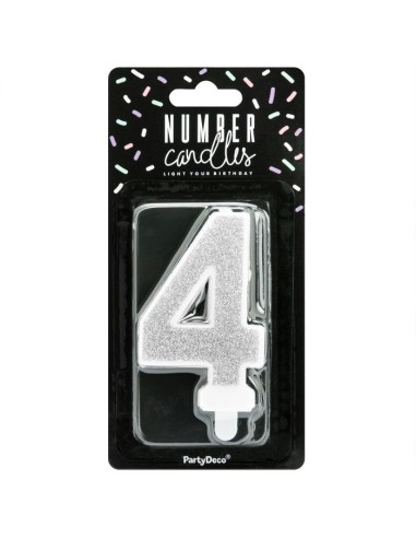 PartyDeco Kaars Nummer 4 - Zilver