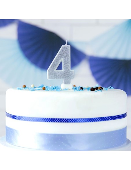 PartyDeco Kaars Nummer 4 - Zilver
