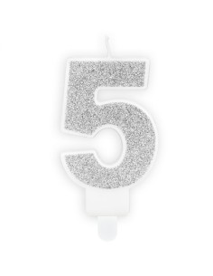PartyDeco Kaars Nummer 5 - Zilver