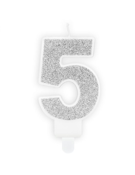 PartyDeco Kaars Nummer 5 - Zilver