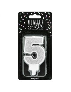 PartyDeco Kaars Nummer 5 - Zilver 2
