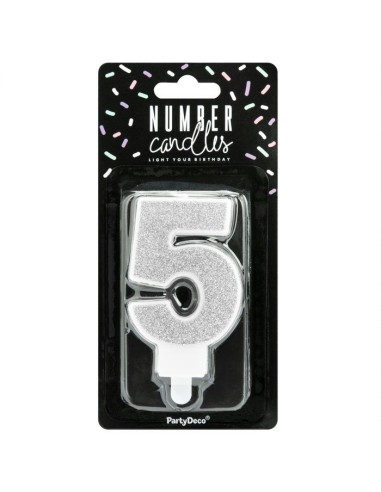 PartyDeco Kaars Nummer 5 - Zilver